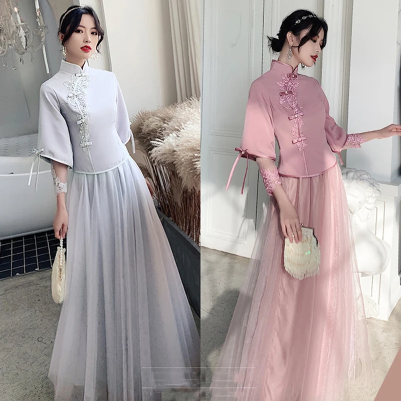 

Chinese cheongsam bridesmaid dress long sleeve girlfriends cheongsam dress sisters group evening dress Chinese bridesmaid dress