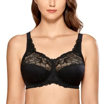 

Women's Plus Size Full Coverage Non-padded Wireless Sheer Floral Lace Bra