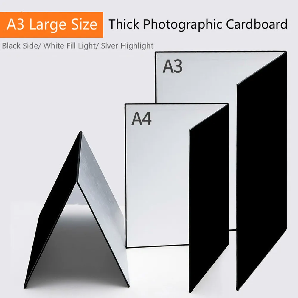 A3 A4 Camera Photography Accessory Collapsible Cardboard White Black Silver Reflector Absorb Light Thick Reflective Paper