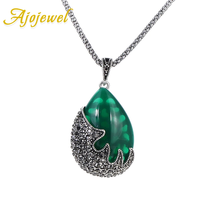 Ajojewel, капля воды, зеленое ожерелье, женские винтажные антикварные ювелирные изделия, ожерелья в стиле "Ретро" и подвески - Окраска металла: Посеребренный