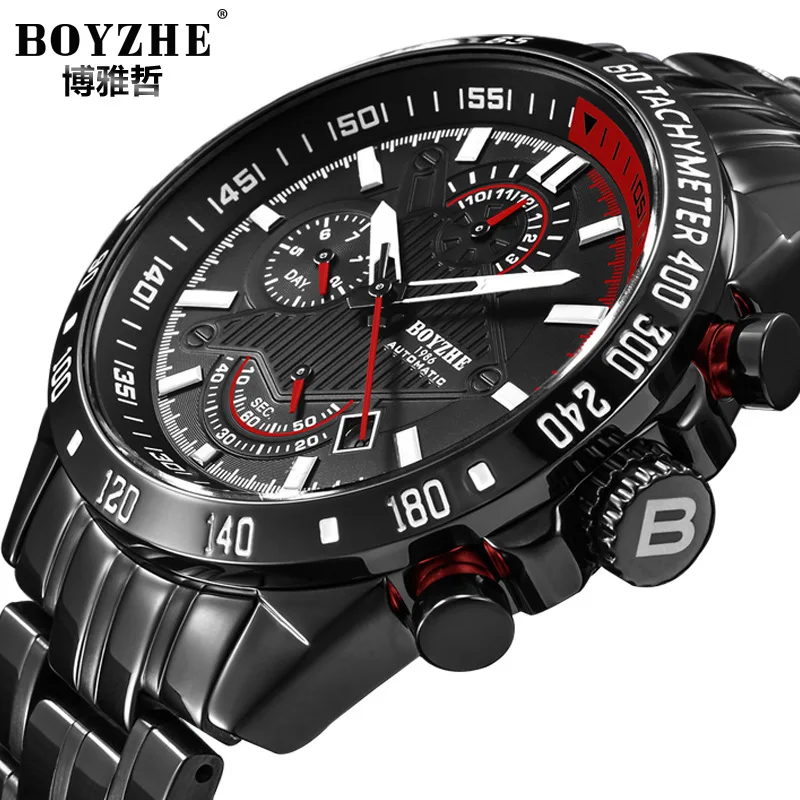 Новые автоматические механические часы мужские модные часы мужские многофункциональные Топ брендовые роскошные часы светящиеся часы водонепроницаемые - Цвет: Red