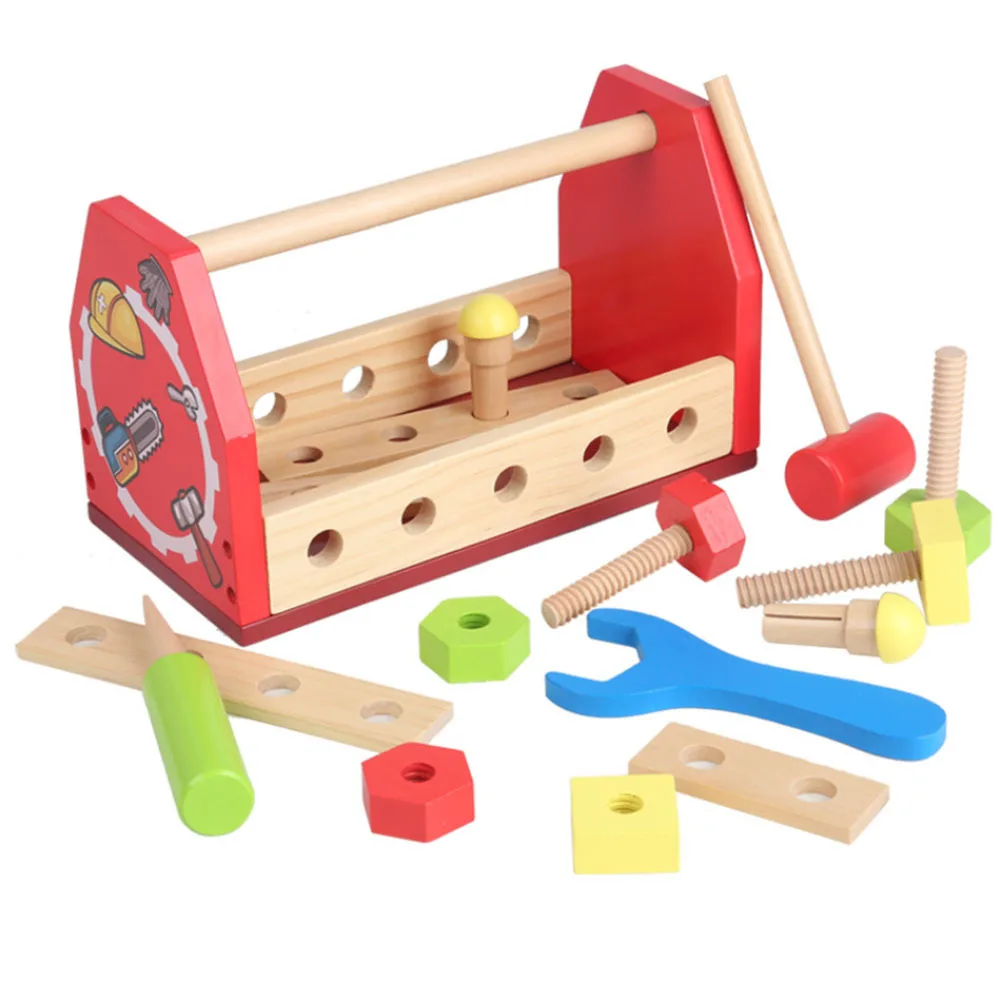  Baby Wooden Tool Toys Kids Tool Disassemble Table Games Learning Educational Knock On The Ball Scre