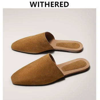 

Withered 2020 ins blogger summer england style Genuine leather mules slippers women shoes woman shoes women flat shoes women