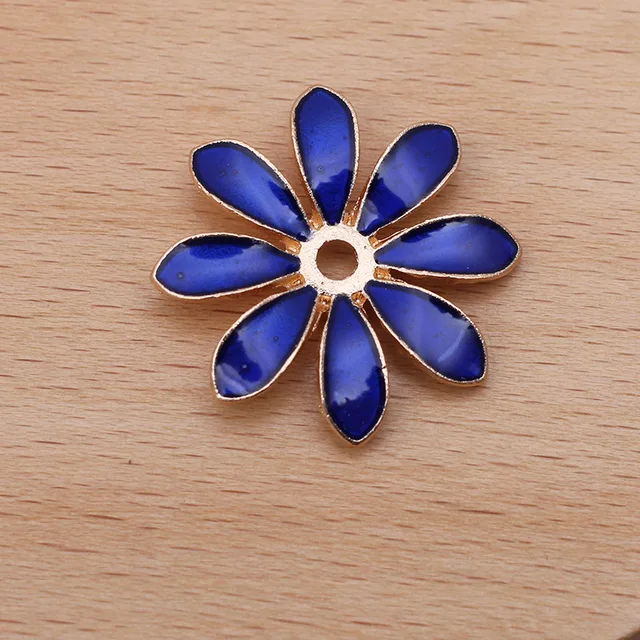 10pcs Metal Enamel Flower Beads Caps Blue Green Pink Filigree Flower Base Charms Pendants for Jewelry Making Components DIY Style E - Blue