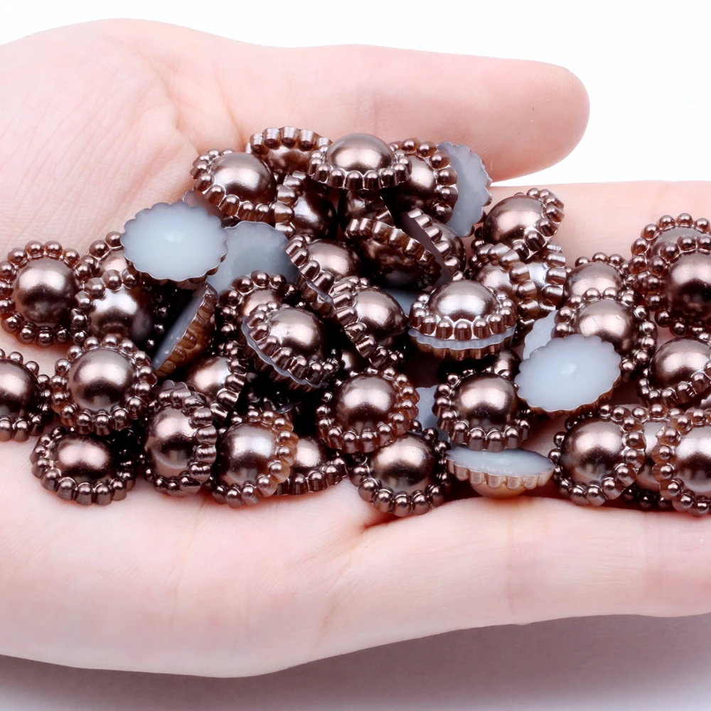 16 dark coffee Half Round Flower 12mm Many Colors 1000pcs/bag ABS Resin Imitation Pearls Flatback Beads for Scrapbook Decoration - Цвет: 16 dark coffee