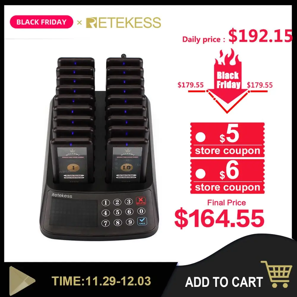 

TIVDIO Wireless Restaurant Pager 99 Channel Guest Calling Paging Queuing System 18 Coaster Pagers Receiver +1 Keypad Transmitter