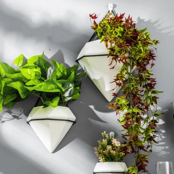 

Wall Hanging Flower Pots Balcony Ceramic Planter with Metal Stand Box Holder for Home Decor FP8