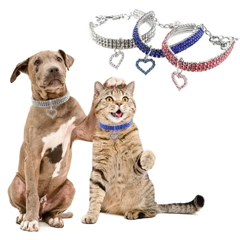 

Necklace Waterproof Adjustable Cat Collar Crystal Pet Decor 20+5cm Outdoor Protective Heart Shape Pet Dog Collar