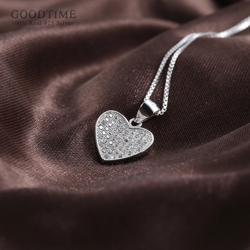 Fashion Women Pure 925 Sterling Silver Necklace Love Heart Zircon Pendant Girl Clavicle Chain Jewelry Accessory Gift