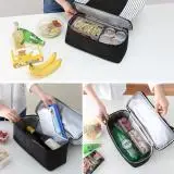 

Handbag Lunch Bag Dual Compartment Pouch Thermal Insulated Striped Cooler Portable Tote Fashion Picnic Box Food Storage