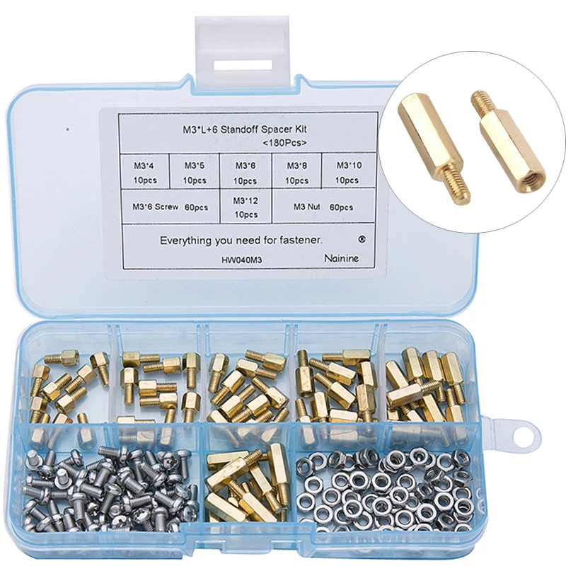 180 шт./компл. M2 M2.5 M3 с шестигранной головкой, латунные винты, резьбовые столбы, печатная плата, компьютер, материнская плата, стойка, набор HW040