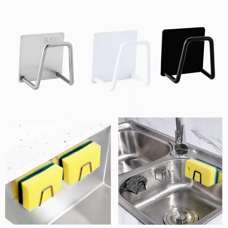 Stainless Steel Sponges Holder Drain Drying Rack Self Adhesive Sink Shelf Kitchen Accessories