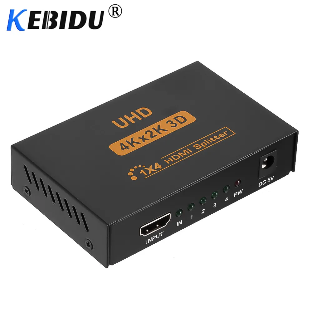 Kebidu 4K HDMI сплиттер Full HD 1080p видео HDMI коммутатор 1X2 1X4 двойной дисплей для HDTV DVD PS3 Xbox