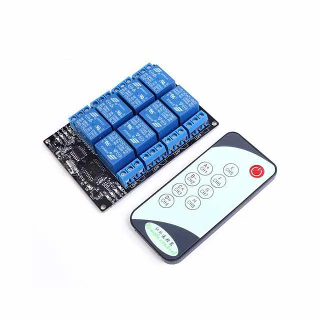 

A23-- 12V 8 Channel Infrared Receiver Board Delay Relay Driving Module +9 Keys Remote Transmitter Self-Lock Controller
