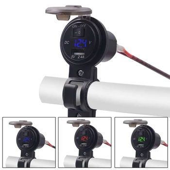 

12V Waterproof Motorcycle Car USB Voltmeter Power Adapter Charger Handlebar Digital Voltmeter Bracket Motorcycle Accessories