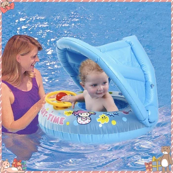 

Baby Bath Swimming Ring PVC Inflatable With Awning Swim Circle Infant Children's Bath Ring Swim Pool For Newborn Swimming Ring