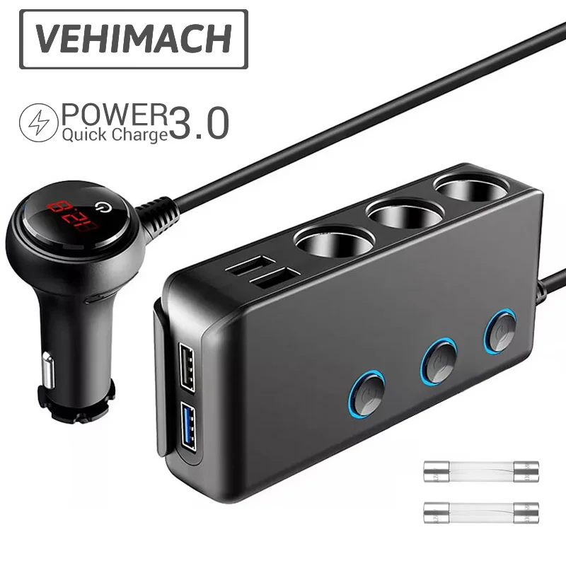 Retoo Splitter Accendisigari Auto, 3 Prese 12-24V, 2 USB E 1 USB-C, 120W, Power Delivery, Quick Charge 3.0