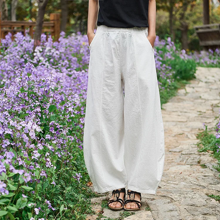 NINI WONDERLAND cotton and linen womens new product National style scrub beautiful womens trousers lantern pants
