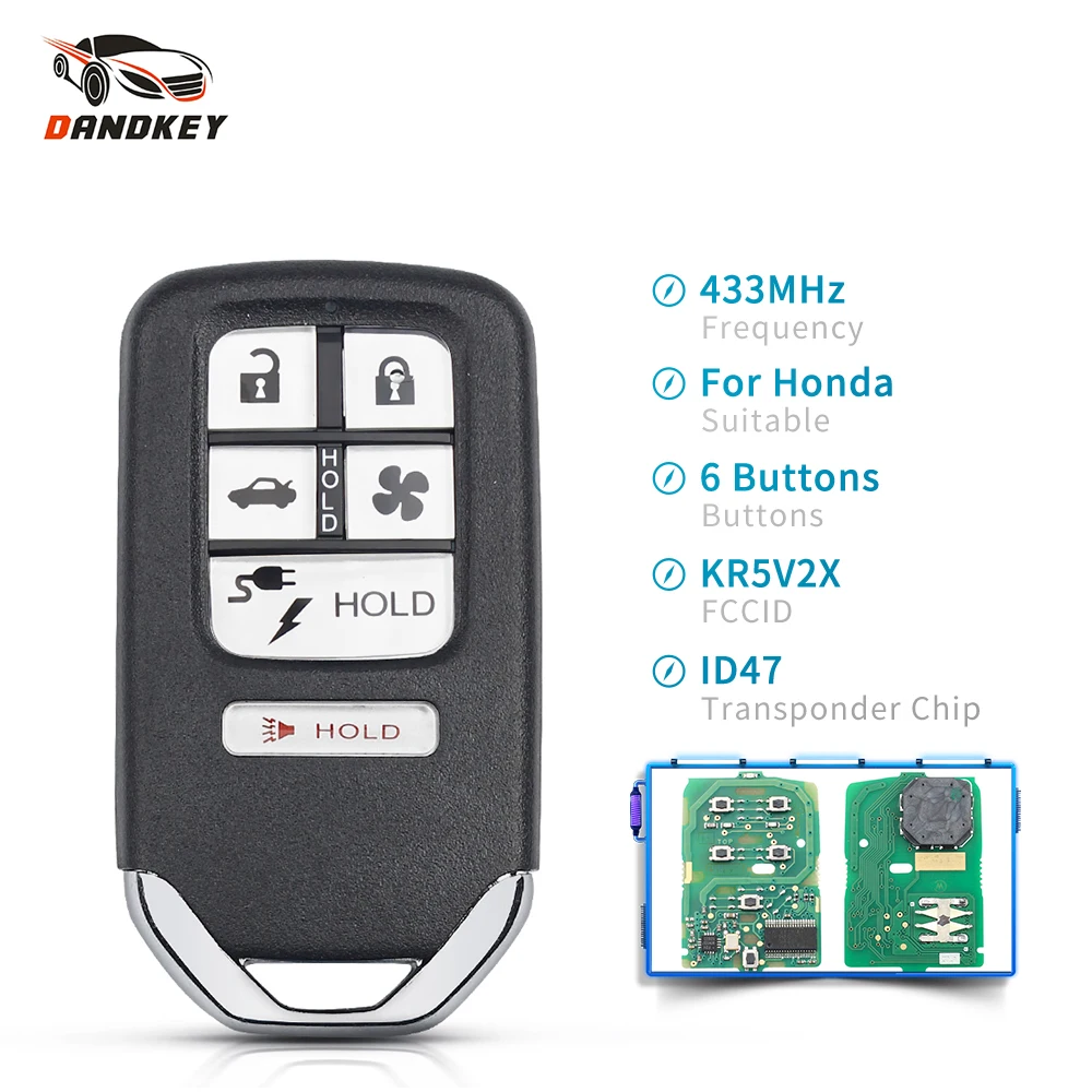 Dandkey для Honda ясность 2018 433 МГц Fob 5 + 1 6 Кнопка Замена KR5V2X Интеллектуальный