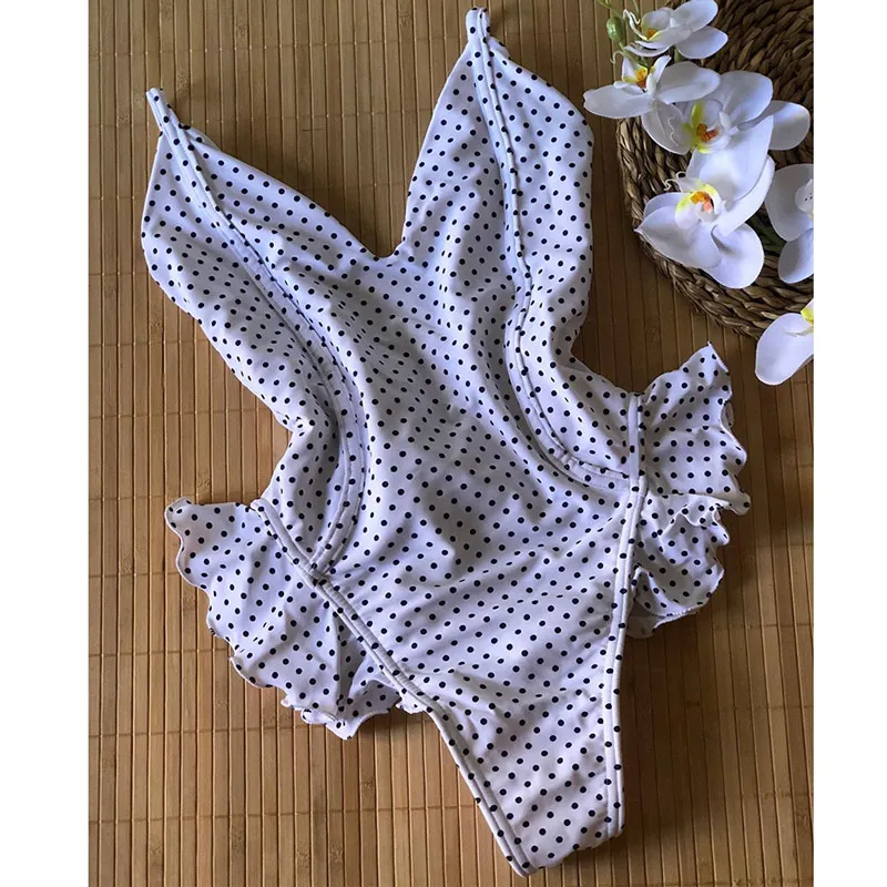 Whitedot Сексуальный цельный купальник, женский купальник, пуш-ап, монокини, с оборками, Одноцветный купальник, купальный костюм для женщин, купальник для женщин - Цвет: Whitedot