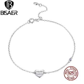 

BISAER Heart Bracelets 925 Sterling Silver Zircon Stone Chain Link Bracelet For Women Fashion Silver 925 Jewelry 2020 ECB187
