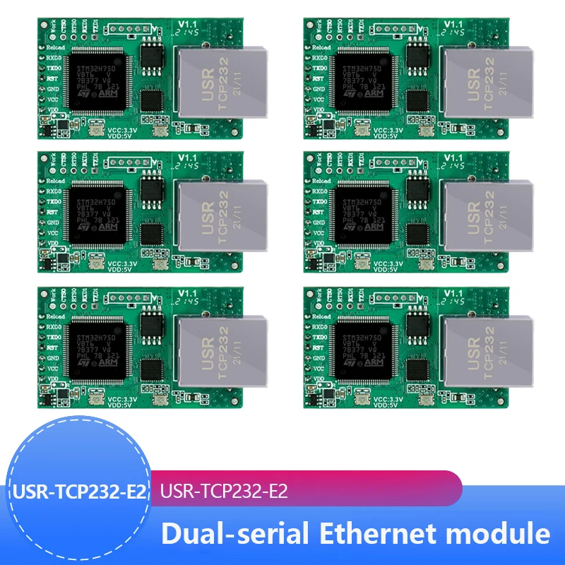 

6pcs USR-TCP232-E2 Pin Type Serial UART TTL to LAN Ethernet Module 2 serial ports Industrial grade Main frequency 120MHz