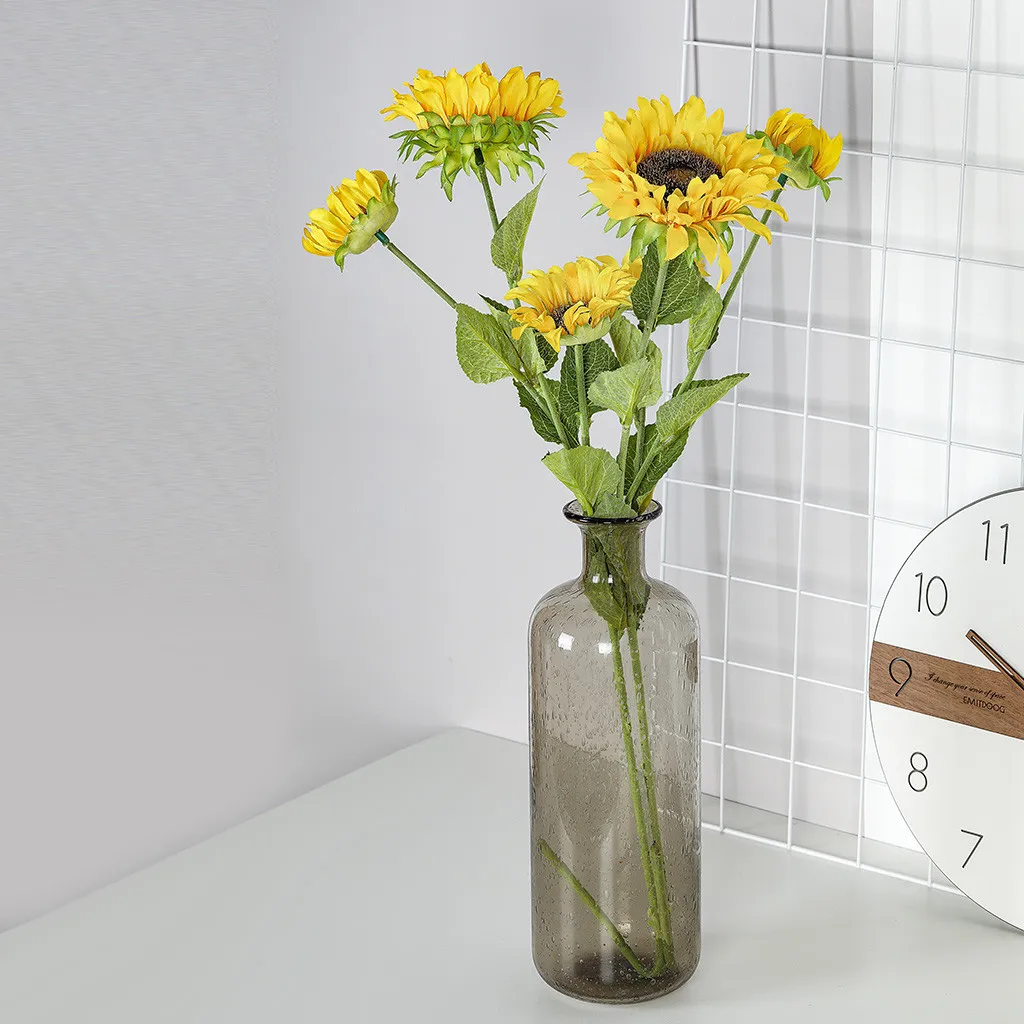 Autumn Decoration Yellow Sunflower Cloth Artificial Flowers Bouquet Bonsai For Home Wedding Decoration Office Party Garden Decor