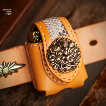 

Retro handmade armor Leather Lighter Case Belt bag Men's Gadget with Cover Father's Day gift
