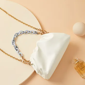 

Luxury Brand Women's Bag 2020 New Trend Fashion Shoulder Bag White Pleated Portable Handbag Soft Mini Cloud Bag Chain Hobos bags