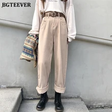 BGTEEVER, винтажные джинсы для женщин, джинсы, высокая талия, женские джинсы прямого кроя, Осень-зима, свободные женские длинные штаны, брюки