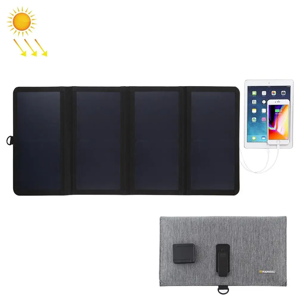 HAWEEL 28W ультратонкий 4-кратный складной 5 V/3A Max Панели солнечные Зарядное устройство с двойным Порты usb, Поддержка QC3.0 и АФК