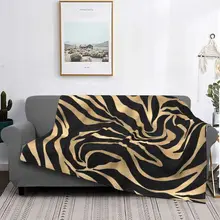 Elegant Metallic Gold Zebra Black Print Plush Blankets Animal Skin Texture Customized Throw Blanket for Home 150*125cm Rug Piece tanie tanio CN (pochodzenie) Poliester Bawełna Odporna na mechacenie Przenośne Plaid Na wiosnę jesień Wełniana Jakość PRINTED