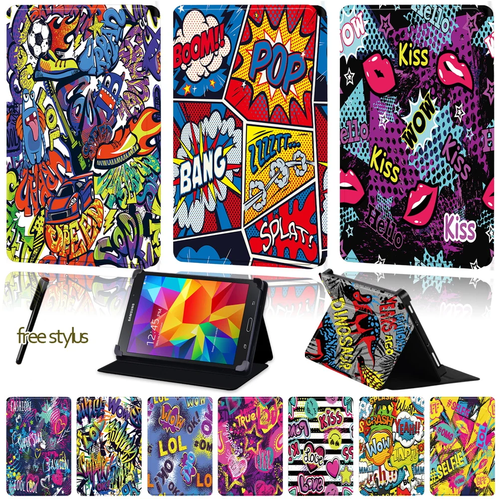 Custodia Universale Per Tablet Per Samsung Galaxy Tab 2/Tab 3 /Tab 4/Tab 10.1/Tab 10.1 Lte Graffiti Pattern Series Flip Cover Case Stylus