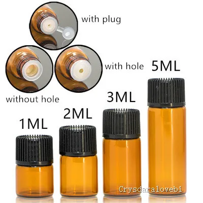 

100pcs 1ml 2ml 3ml 5ml Drams Amber Glass Bottle With Plastic Lid Insert Essential Oil Glass Vials Perfume Sample Test Bottle