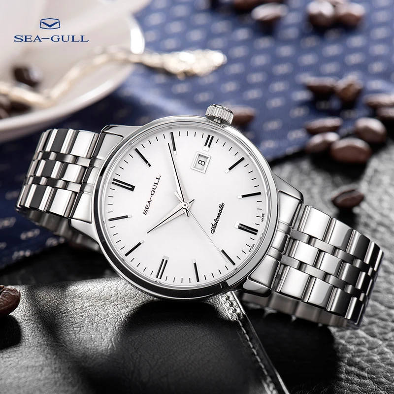 

SEA-GULL Business Watches Men's Mechanical Wristwatches 50m Waterproof Leather Calendar Male Bracelet Clasp Watches 816.362