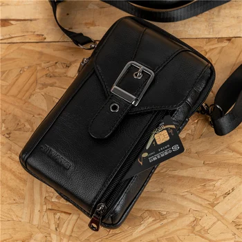 

YIANG Brand Men Genuine Leather Belt bags Casual Small Messenger Bag Multifunction Waist Purse Crossbody Designer Shoulder Bags