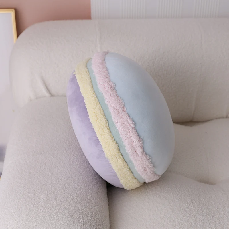 New Pure Color French Macaron Round Cake Creative Plush Doll Pillow Cushion Gift With Core Home Decoration