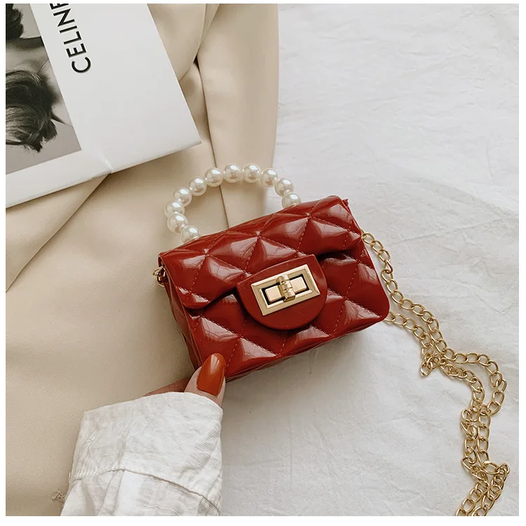 Dikaril Women Mini Handbag New Elegant Shoulder Messenger Portable Chain Bag Girl Cute Bag Pearl Crossbody Rhombus Small Bags