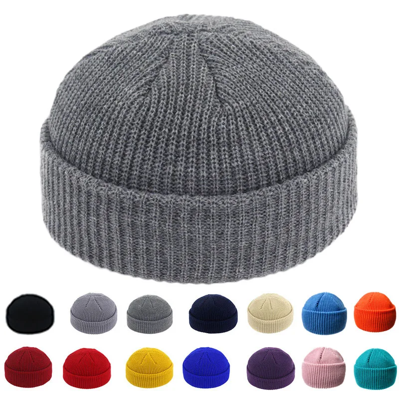 

Winter Beanies for Men Women Brimless Hats Hip Hop Skullcap Street Knitted Acrylic Casual Solid Pumpkin Portable Melon Cap