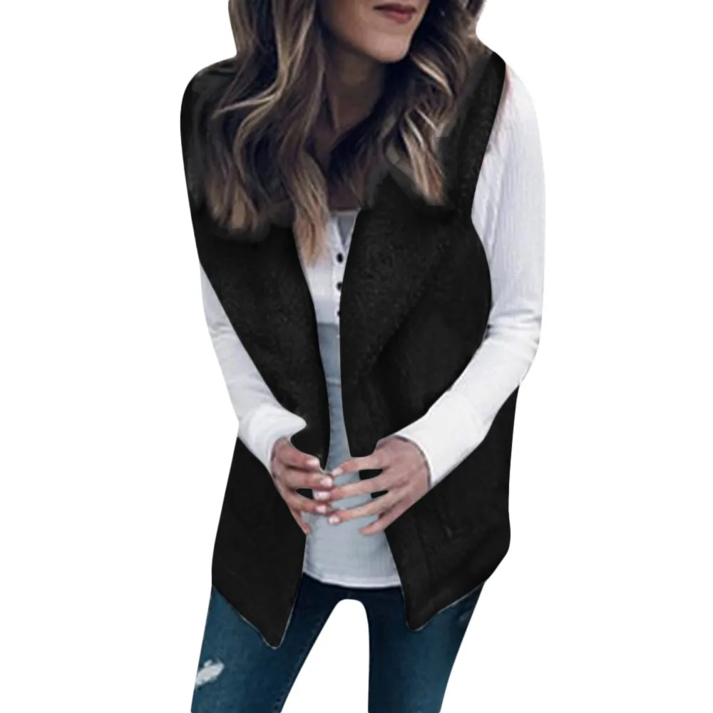 Casual Women Sleeveless Vest Autumn and Winter Jacke Thick Slim Solid Color Warm Faux Fur Waistcoat Vest Coat Jacket Chamarras