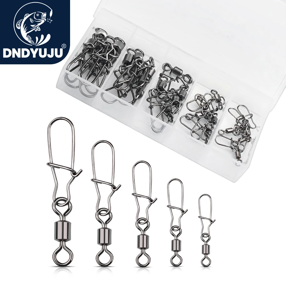 

DNDYUJU 100pcs/ Set Fishing Connector Swivels Interlock Pin Snap 4#-12# Rolling Swivel For Fishhook Lure Fishing Accessories