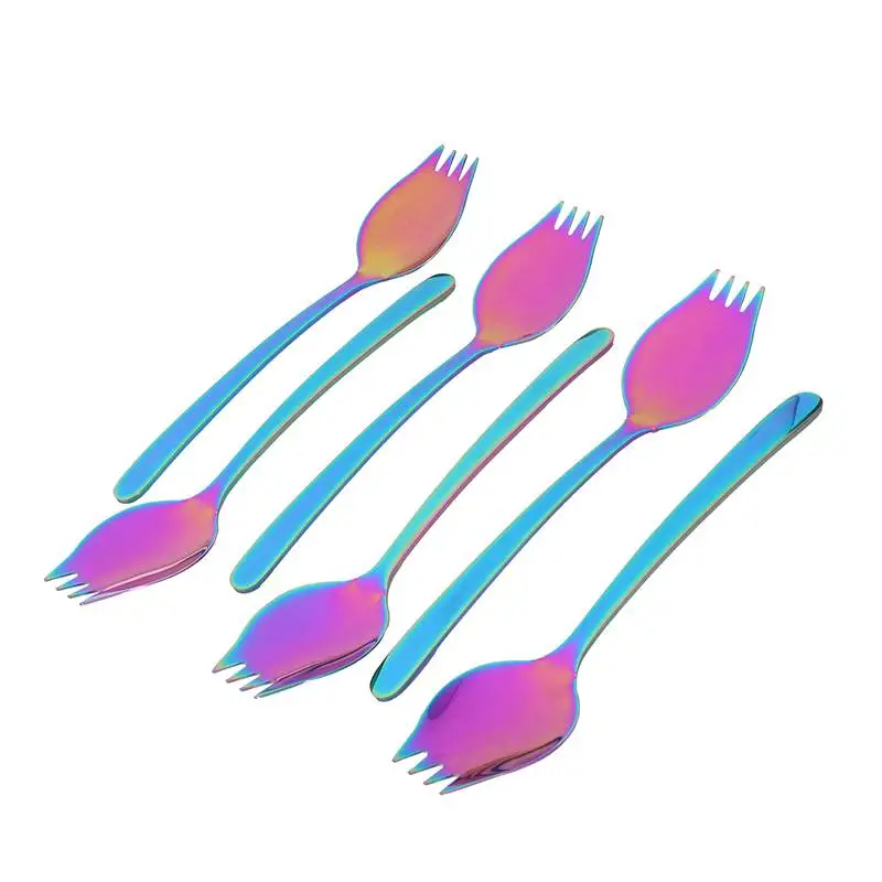 HHO-6-Piece 2 в 1 Многофункциональный Spork(ложка и вилка), 18/10 ложка и вилка из нержавеющей стали набор для лапши, макаронных изделий, фруктов и s