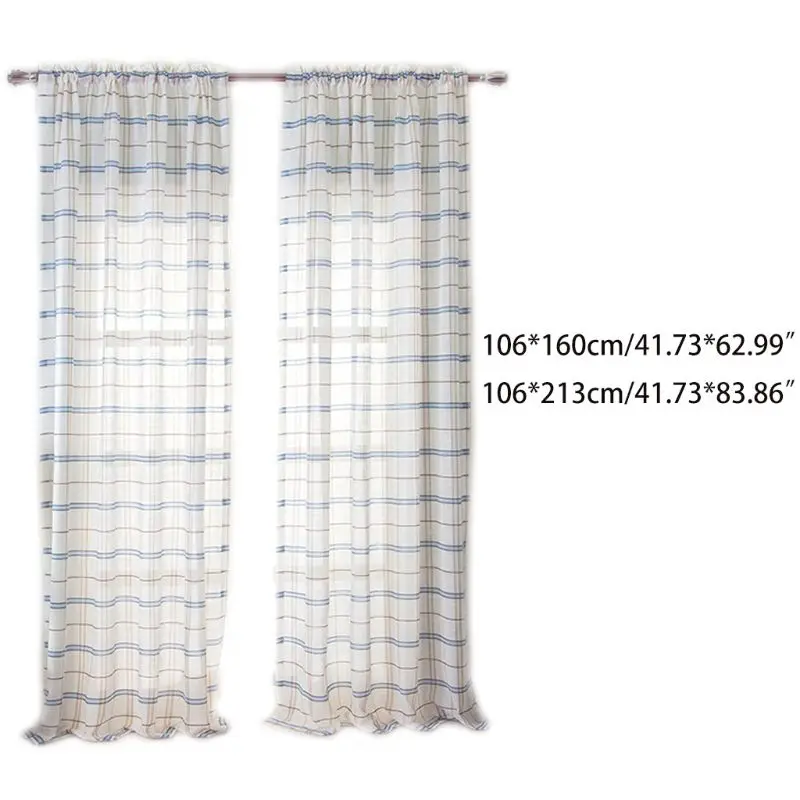

Pastoral Style Classic Plaid Pattern Linen Textured Striped Semi Sheer Window Curtain for Kitchen Living Room Home Decoration