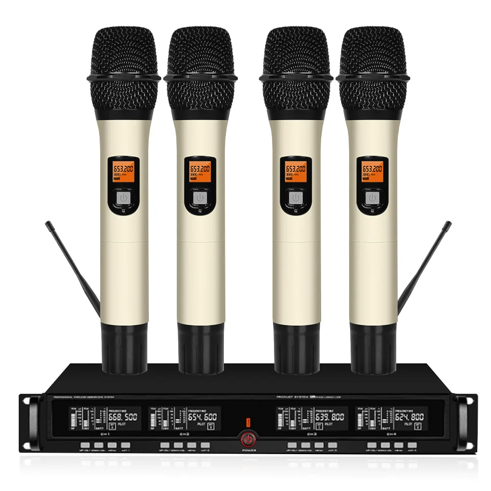 Одежда высшего качества 4 канала Беспроводной микрофон Системы UHF караоке Системы беспроводные четыре ручной микрофон Kalaoke этап микрофон - Цвет: Handheld microphone