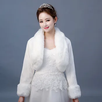 

Women Long Sleeve Faux Fur Shrugs For Lady Winter Warm Coat White Fur Bridal Bridesmaids Wedding Bolero Jacket