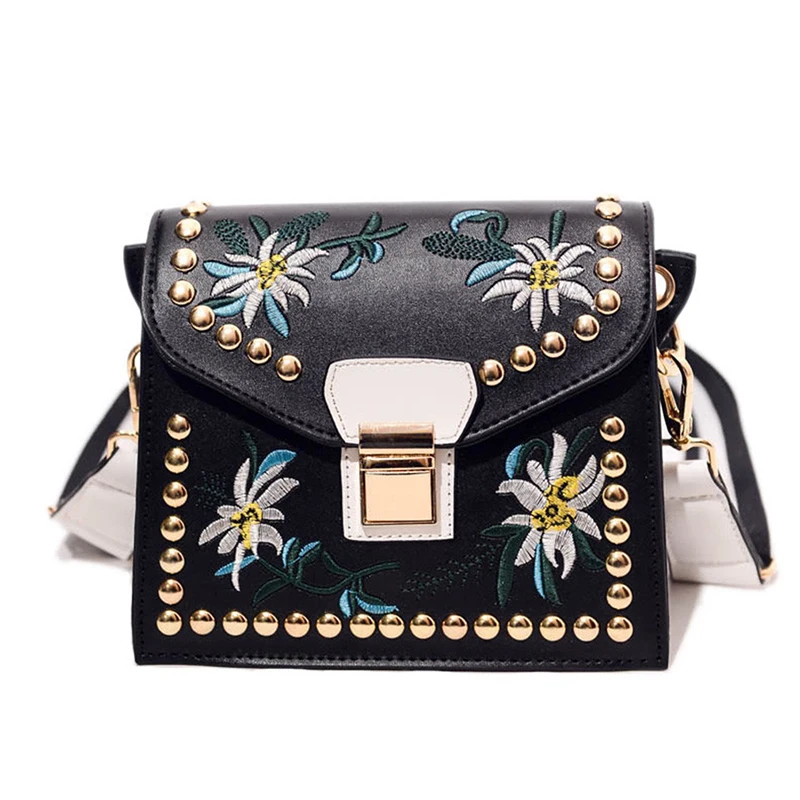 

Fashion Women Leather Messenger Bag Women Rivet Flap Shoulder Bags Girls Flower Handbag Ladies Small Cute Crossbody Bags