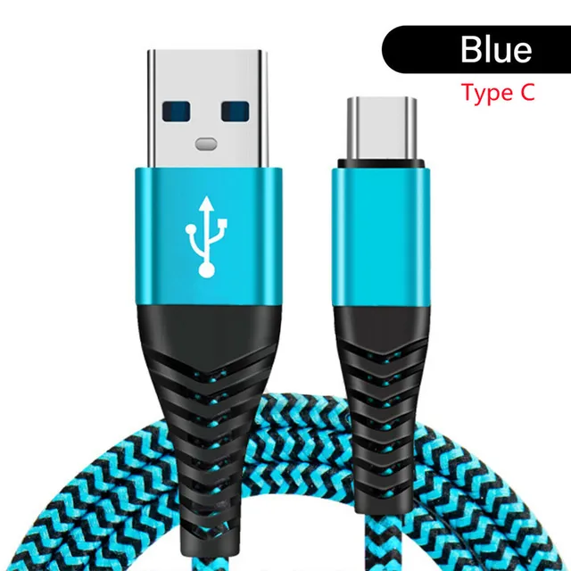3A Fast Charging Type C Cable Charger Nylon Data Cord Micro USB Cable Android Mobile Phone Cable For Huawei Samsung S20 XiaoMi 9 Type-C Blue