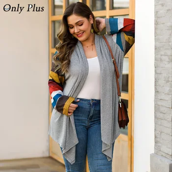 

Only Plus Cardigan Women Casual Geometric Patchwork Sweaters Winter Female Casual Knitted Cardigans Sweater Coat Tops Plus Size