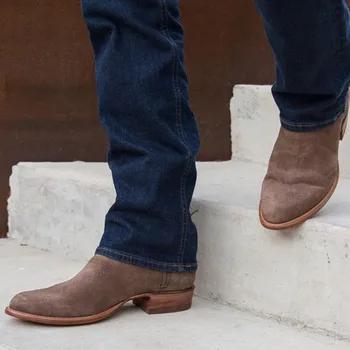 

Man Boots 2020 Zipper Flock Low Heel Pointed Toe Male Boots Rome Style Handmade Autumn Outdoor Motorcycle TV850