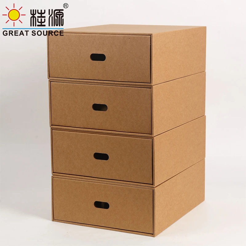 MQQ Foldaway Storage Box Corrugrated Organizer 5 Grids Drawer Single Drawer Kraft Board Storage Box Wit Punch Handle (2PCS)